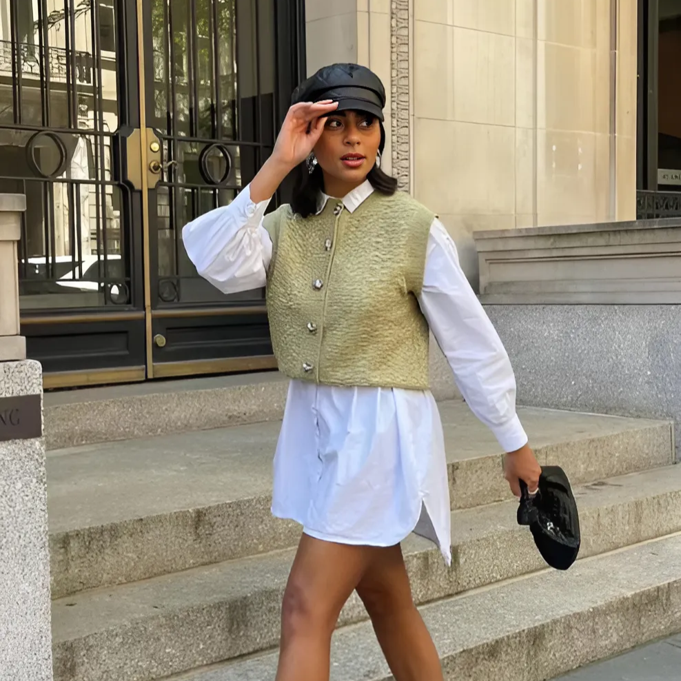 Eveline™| Gestikte Sweater Mouwloos